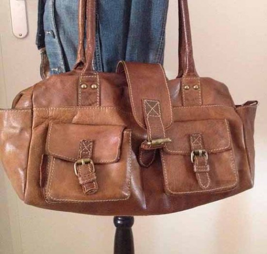 Vintage Dames Leren Tas Handtas Echt Leer Bruin Dames Tassen