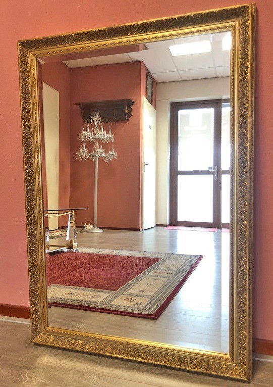 Samengroeiing Pelgrim Gom Groot spiegel vintage met klassiek / antieke barok gouden lijst hout  rechthoek 102x71 cm - Spiegels - Westenhof