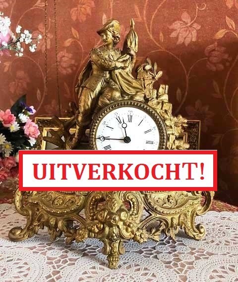 Zeemeeuw mannelijk erotisch Antiek franse barok pendule klok / klokkenstel / tafelklok goud brons  musketier beeld - Tafelklokken - Westenhof