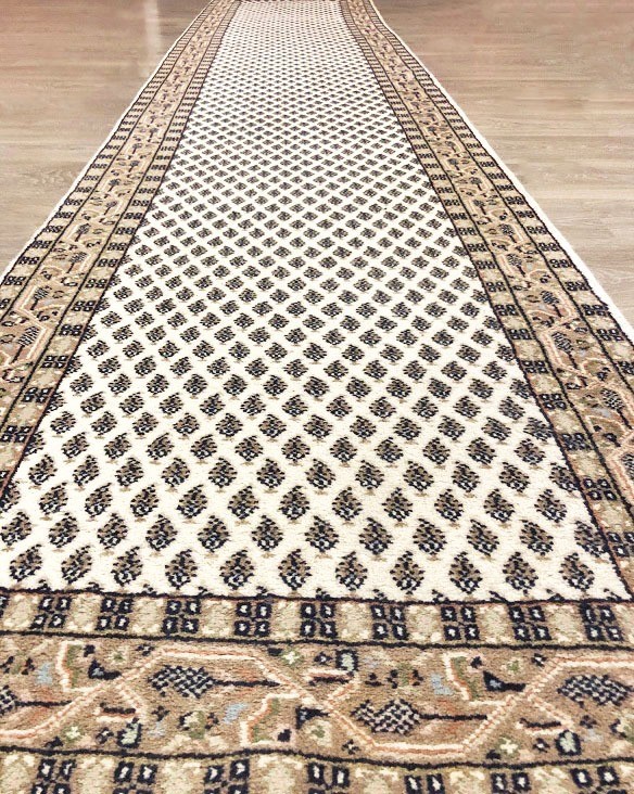 En team tiener Geheugen Handgeknoopt sarough mir perzisch tapijt loper / hal / gang oosters kleed  wol klassiek vintage 400x80 cm – creme, beige - Lopers tapijten - Westenhof