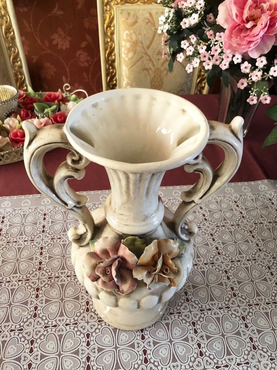 Retro Antieke Italiaanse Vaas Brocante Barok Porselein Wit Met Rozen Bloemen Vazen En Potten