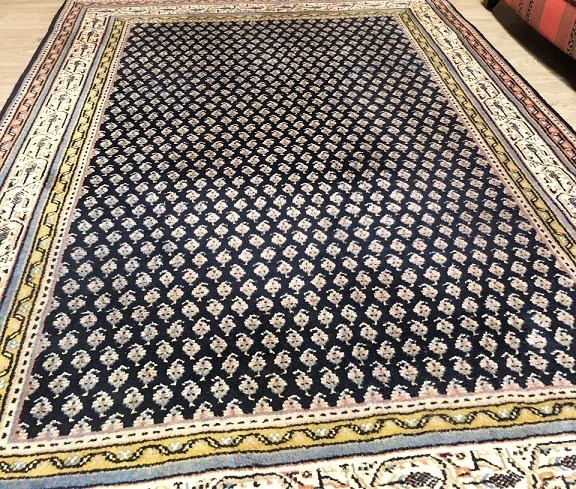 Egyptische auteursrechten handelaar Handgeknoopt mir perzisch tapijt / vloerkleed wol, vintage klassiek 240x175  cm- blauw - Tapijt / Vloerkleden - Westenhof