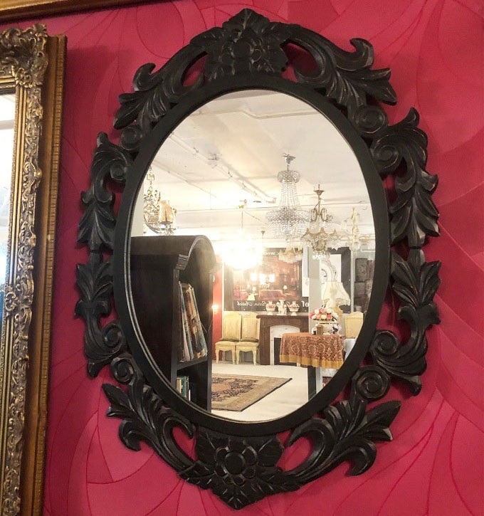 Uitbreiding Wrijven zebra Vintage brocante spiegel ovaal, bloemen barok lijst hout - 80 x 60 cm -  Zwart - Spiegels - Westenhof