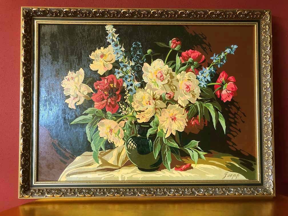 barsten Dreigend Een goede vriend Gesigneerd retro schilderij bloemen / rozen; olieverf op doek met klassiek  barok gouden lijst 75x58 cm - Kunst / Schilderijen - Westenhof