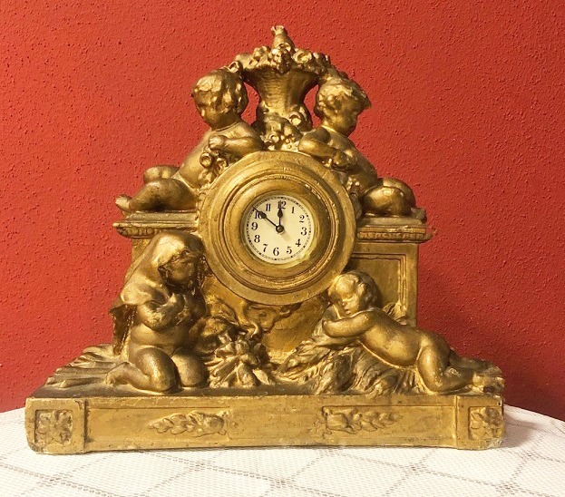element overal Filosofisch Oud/ Antieke tafelklok / pendule klok met barok engeltjes beeld – goud -  Tafelklokken - Westenhof