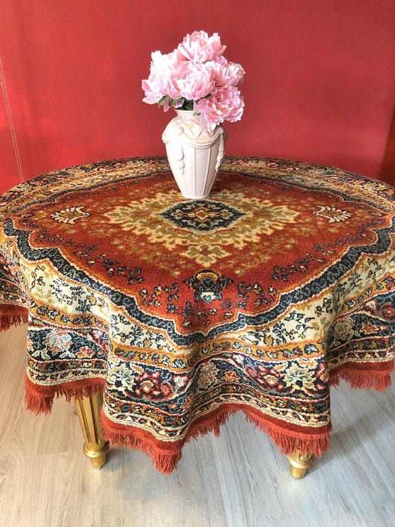 douche Quagga over het algemeen Vintage wollen perzisch / oosters tafelkleed klassiek, rond dia. 160 cm –  rood oranje - Tafelkleden - Westenhof