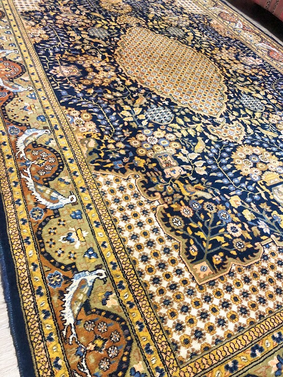 Retro handgeknoopt Ghoum / Ghom perzisch tapijt / vloerkleed wol 300x200 cm- blauw, groen - Tapijten / Vloerkleden -