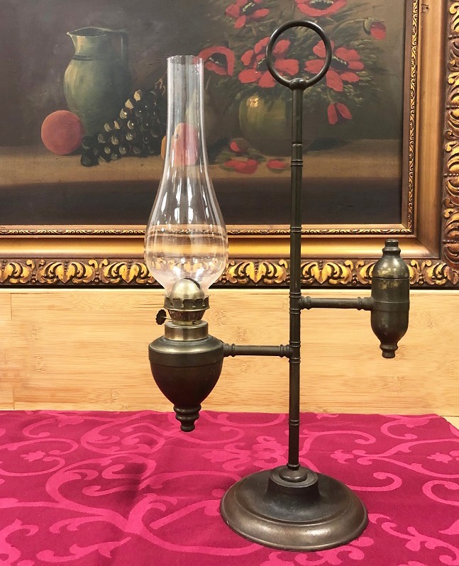 Antieke olielamp / lamp koper met glazen kap - Olielampen - Westenhof